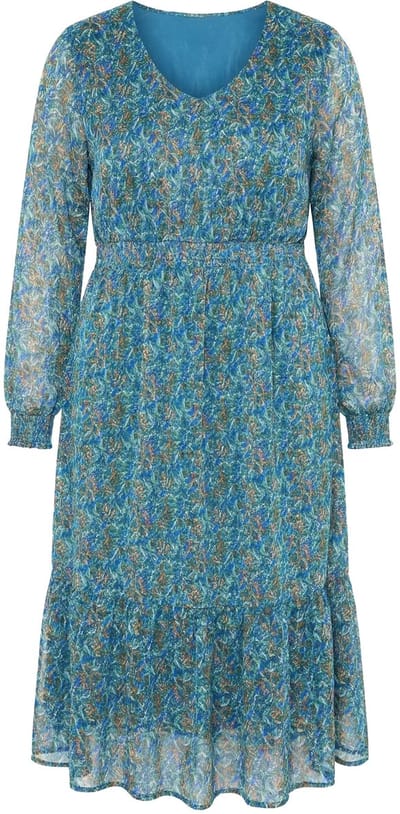 Studio Untold - Dames - Maxi-jurk A-lijn print met glitterdraden zoomvolant - Matgroen - Maat 46+