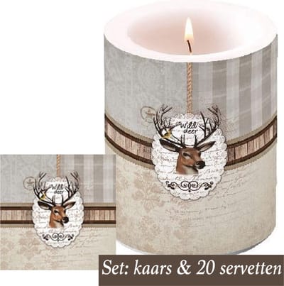 Set: Kaars + 20 servetten wild deer hert winterdecoratie | AMB7131-WD | Ambiente