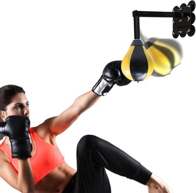 Speed Punch Ball - Boksbal Trainingsbal - Stress Verminderen - Zelfherstellend PU Leer - 38 cm Hoog - Geel-zwart