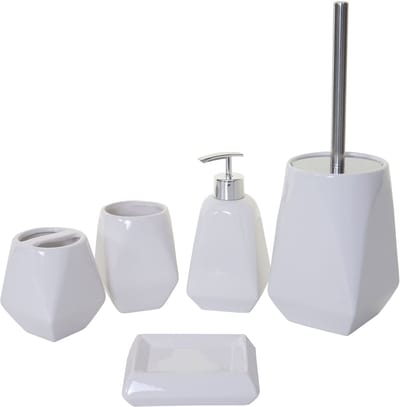 5-delige badkamerset MCW-C71, WC-set badkameraccessoires, keramiek ~ wit