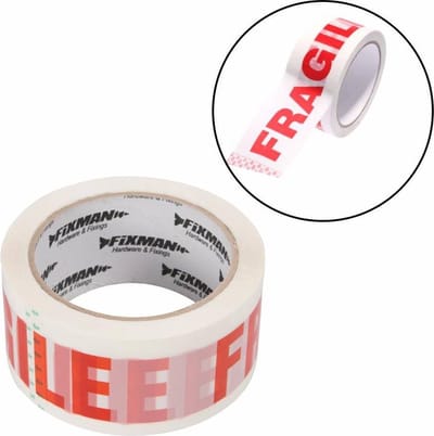 Fixman Inpaktape - Fragile - 48 mm x 66 meter - Witte achtergrond met rode tekst