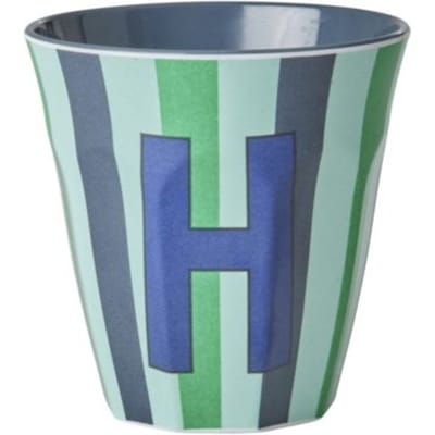 Rice melamine beker medium gestreept letter h, blauw