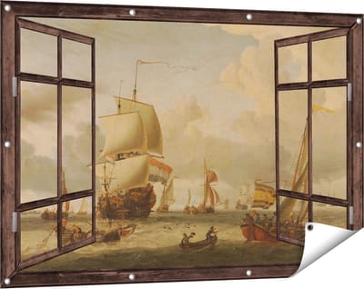 Gards Tuinposter Doorkijk De Rede van Enkhuizen - Abraham Storck - 120x80 cm - Tuindoek - Tuindecoratie - Wanddecoratie buiten - Tuinschilderij