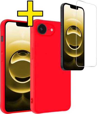 Hoesje - Met Screenprotector - Geschikt voor Apple iPhone 16e - Sterk & Shockproof - Back Cover - Siliconen Case - Telefoon Hoes - Telefoonhoesjes - Rood