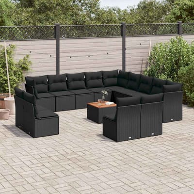 vidaXL - 14-delige - Loungeset - met - kussens - poly - rattan - zwart