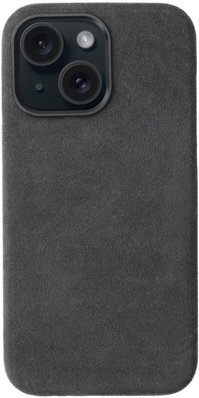 Rosso Avanti Hoesje Geschikt voor Apple iPhone 15 | Compatibel met MagSafe / Qi2 | Echt Italiaans Alcantara | Back Cover | Beschermhoes | Grijs
