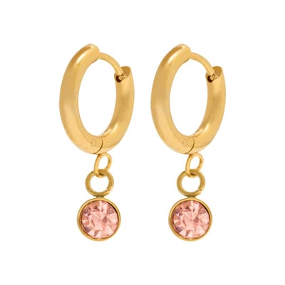 Essenza Round Light Pink Stone Earrings Gold