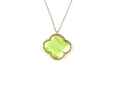 model Fiori grote klaver ketting in zilver roze verguld groene klaver