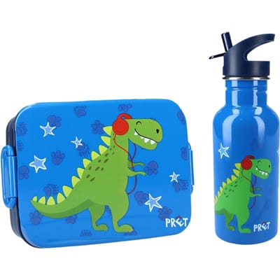 Dino Lunchset - Lunchbox - Aluminium Drinkfles - Blauw - Lunchbox Kinderen