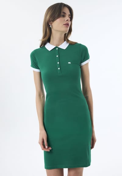 Jimmy Sanders Jurk - Knielengte - Katoenen - Korte Mouw Dames Groen - M
