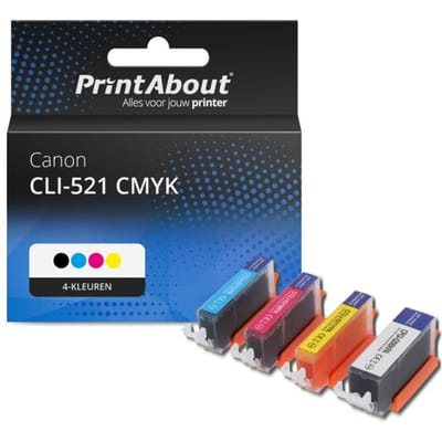PrintAbout huismerk Inktcartridge CLI-521 CMYK 4-kleuren Multipack Geschikt voor Canon