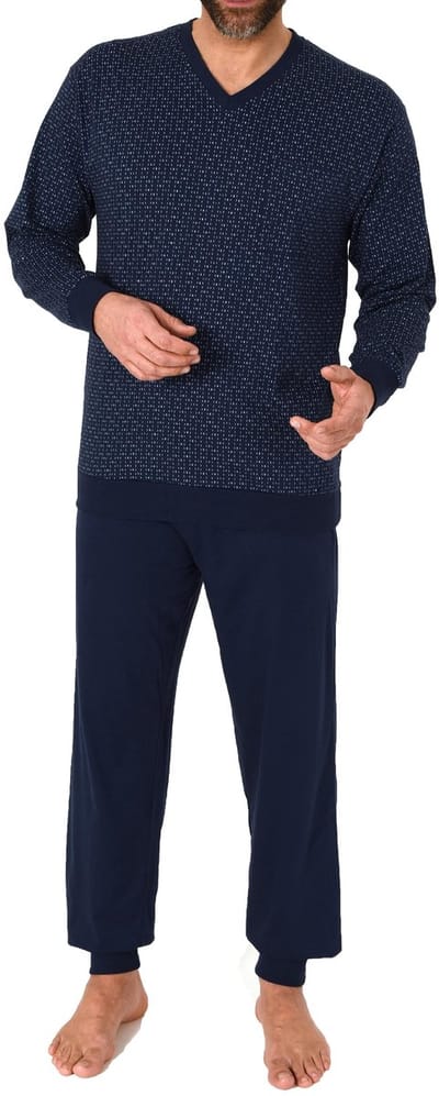 Herenpyjama met lange mouwen, manchetten en elegante minimale print