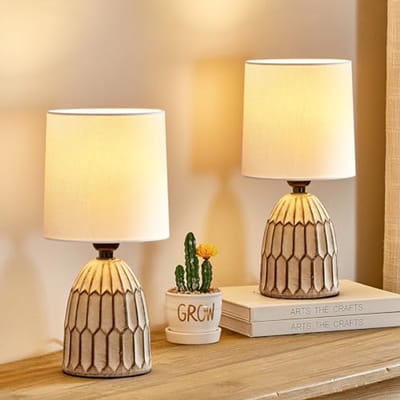 Set van 2 Keramische Nachtkastlampjes - Boho Stijl E27-fitting - Kleine Bedlamp voor Slaapkamer en Woonkamer