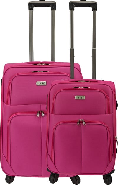 SB Travelbags 2 delige bagage stoffen kofferset 4 wielen trolley - Roze - 65cm/55cm