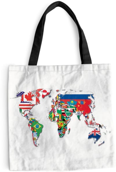 MuchoWow® Schoudertas - Strandtas - Big Shopper - Boodschappentas - Wereldkaart - Vlaggen - Trendy - 40x40 cm - Katoenen tas