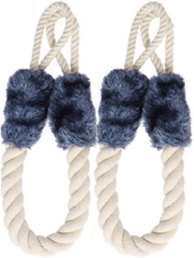 2 stuks - Deurstopper - deurklink - Trekgreep-deurstopper - touw - Deurkoord - 60 cm lang - gebroken wit - blauw - klembescherming - vingerbescherming - katoen/polyester