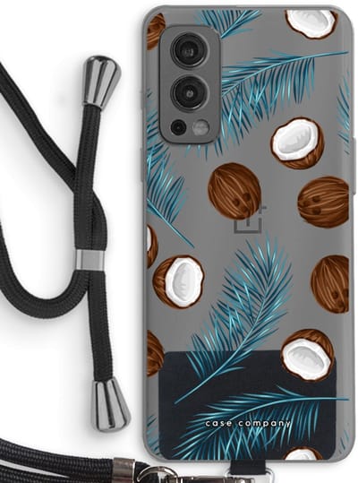 Case Company® - Hoesje met koord geschikt voor OnePlus Nord 2 5G hoesje met Koord - Kokosnoot - Telefoonhoesje met Zwart Koord - Bescherming aan alle Kanten en Over de Schermrand