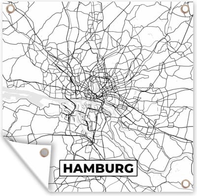 Tuin poster Plattegrond - Hamburg - Kaart - Stadskaart - 200x200 cm - Tuindoek