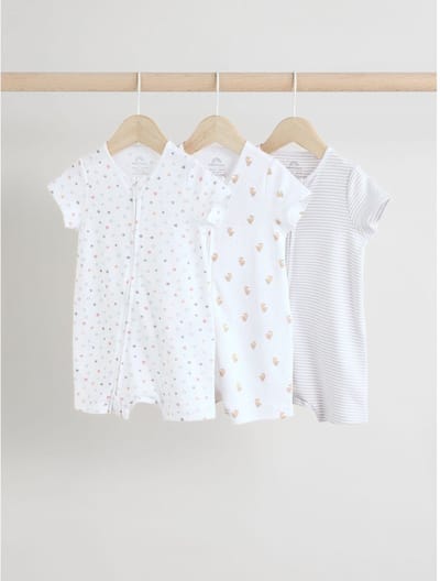 Next - Pasgeboren unisex - 100% katoenen rompers met tweewegrits verpakking van 3 - Wit