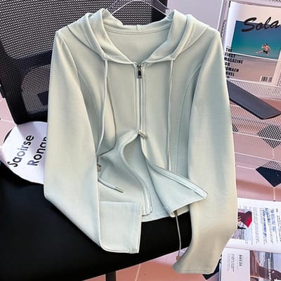 Grijze Hoodie voor Dames Nieuwe Herfst en Winter Dunne Veelzijdige Jas Dubbele Rits Slim Fit Slanke Pullover Top XL gray