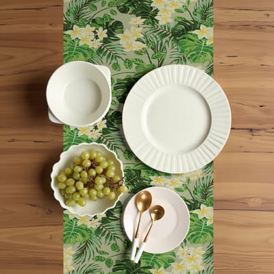 ABAKUHAUS Bloemen-tafelloper – Exotisch motief – 40 x 225 cm – Lindgroen/Khaki