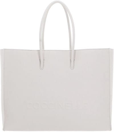 COCCINELLE Leren Schoudertas Maxi Log Handbag Grained Leather Blanco Crème
