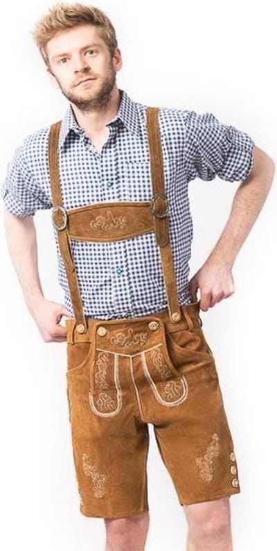 Tannhauser Lederhosen Anton Kort 100% Echt Leder Oktoberfest Heren Carnavalskleding Heren Lederhosen Man - Leer- Bruin- 5XL