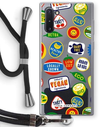 Case Company® - Hoesje met koord geschikt voor Samsung Galaxy Note 10 hoesje met Koord - Fruitsticker - Telefoonhoesje met Zwart Koord - Bescherming aan alle Kanten en Over de Schermrand