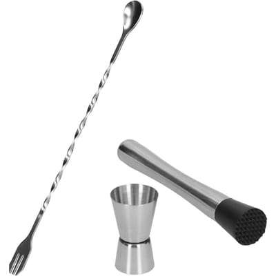 Roestvrijstalen Cocktail Jigger Muddler Roerlepel Set Bar Barman Accessoire L gray