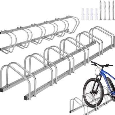 tectake® Fietsenrek voor 6 fietsen - Fietsenstandaard - Stabiele Fietsenstalling van Staal - Bevestiging aan Vloer en Muur Mogelijk - Aan Beide Kanten Bereikbaar - Fietshouder Bandbreedte 35-60mm