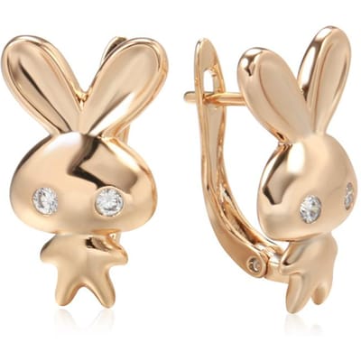Luxe Rose Goud Schattige Konijn Oorbellen Voor Meisjes Natuurlijke Zirkonia Accessoires Kinderen Baby Kerstcadeaus Dierlijke Sieraden beige