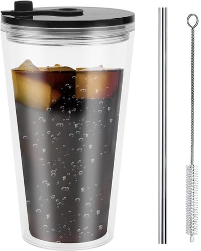Bubble Tea beker, 400 ml, plastic beker met deksel en rietje, Bubble Tea Cup met letterstickers en rietjesborstel, dubbelwandige herbruikbare beker voor koffie, sap, smoothie