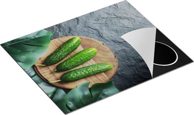 Chefcare Inductie Beschermer Komkommers met Bladeren op Zwarter Marmer - 65x50 cm - Afdekplaat Inductie - Kookplaat Beschermer - Inductie Mat