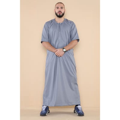 Mens grijze Thobe Jubba islamitische Arabische Marokkaanse Saoedi-Arabië Kaftan Arabische gewaad met ritssluiting