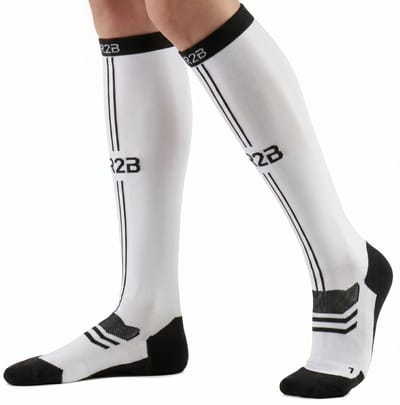 R2B Sport Compressiekousen Dames/Heren - Compressie Sokken Hardlopen - Sportsokken - Hardloopsokken - Compressie Kousen Vliegtuig - Maat S (Schoenmaat 34-36) - Wit/Zwart