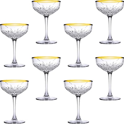 Pasabahce Timeless - Champagnecoupe glazen - 8 stuks - 27 cl - Gouden Rand - Luxe Coupe glazen - Bundel - Goud - Pornstar Martini