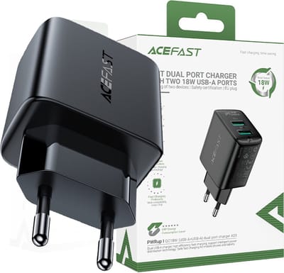 Acefast - wandlader - 2x USB 18W QC 3.0, AFC, FCP zwart - (A33 - zwart)