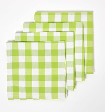 Homescapes groen geruite katoenen servetten in een verpakking van 4