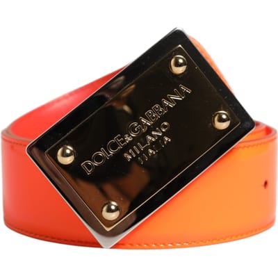 Dolce & Gabbana Oranje Gouden Toon Metaal Logo Gesp Riem