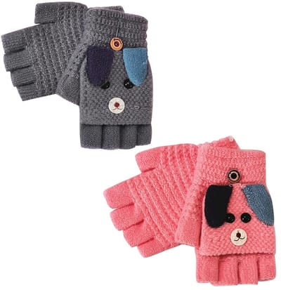 JHUBERS- Klaphandschoenen winter - Vingerloos - Converteerbaar - Kinderen 5-12 jaar - Schattig ontwerp - Perfect voor buitenactiviteiten - Handschoenen