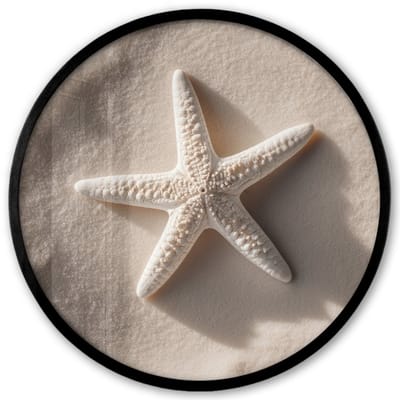 Poster in lijst Rond - Fotolijst 40x40 cm - Posters - Strand - Zeester - Zand - Beige - Ronde posterlijst zwart - Decoratie - Wanddecoratie woonkamer - Muurdecoratie slaapkamer