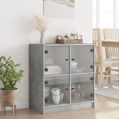 vidaXL - Bijzetkast - met - glazen - deuren - 68x37x75,5 - cm - betongrijs
