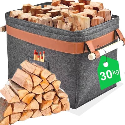 Houten Opbergmand met Vilten Tas - 42 x 32 x 32 cm, 43 Liter - Duurzame Manden voor Boodschappen en Kranten