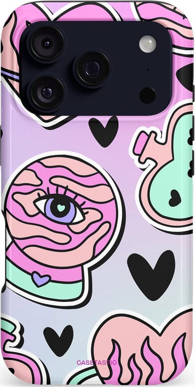 Casetastic hoesje geschikt voor Apple iPhone 17 Pro - MagSafe - Dubbellaagse bescherming - Pastel Popart - Fashion Case - Lila Lichtgrijs Donkergrijs Lichtroze