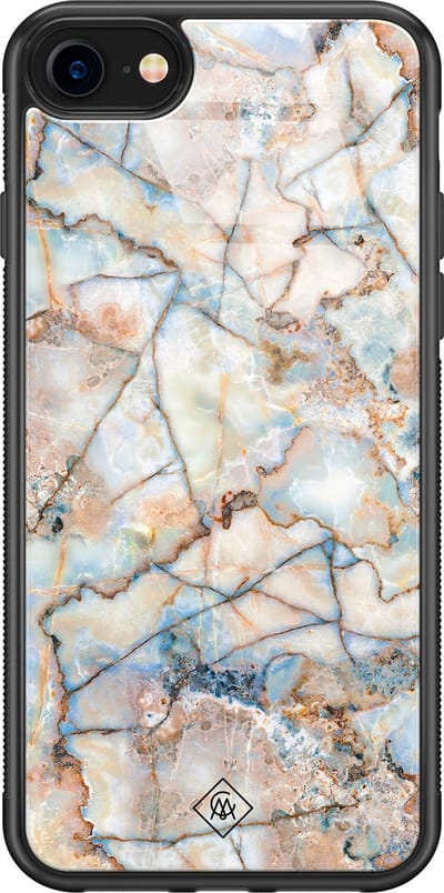 Casimoda® hoesje - Geschikt voor iPhone SE (2020) - Marmer Bruin Blauw - Luxe Hard Case Zwart - Backcover telefoonhoesje - Bruin