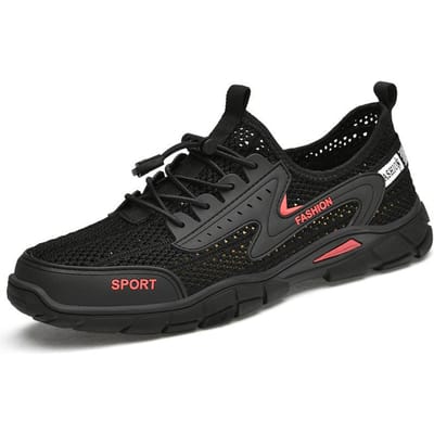 Schoenen met mesh oppervlak Zomer Ademend Nieuwe Heren Mesh Sport Casual Schoenen Zachte Zool Uitgeholde Schoenen Outdoor Klimlaarzen 46 zwart