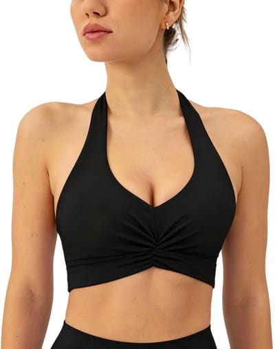 carmdering - Halter Neck Sportbh - Lage Ondersteuning Sportbh - Yoga Bh - Maat XL (83-87 cm), afneembare cups - Zachte 4-way stretch, vochtafvoerend - Voor yoga, pilates en wandelen - Pluisvrij, PFA-vrij - Comfortabel en stijlvol