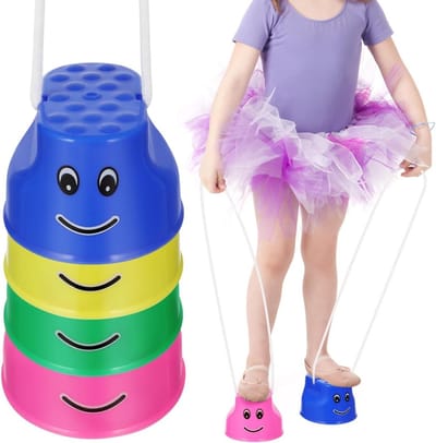 4 Stuks Kinderen Balans Speelgoed: Stapelbare Plastic Potty Pottles voor Balans- en Sensomotorische Training, Leuke Kleuren