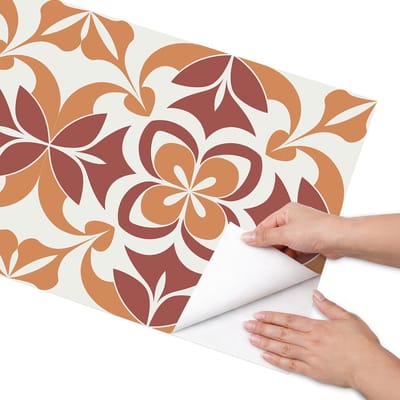 Coloray Meubel Wrap Folie - Oranje Meubelfolie - 50x100 cm - Decoratiefolie Bloemenpatroon - Meubel Wrap Folie - Modern Meubelfolie - Plakfolie Meubels - Keuken decoratie - Achtergronden en patronen