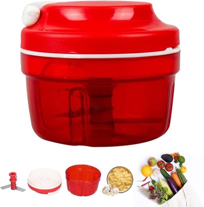 ECTEATOY® Food Chopper - Kitchen Groentesnijder met trekkoord - 300ml - Handmatig Uiensnijder - Snel en Efficiënt - 3 Messen - RVS